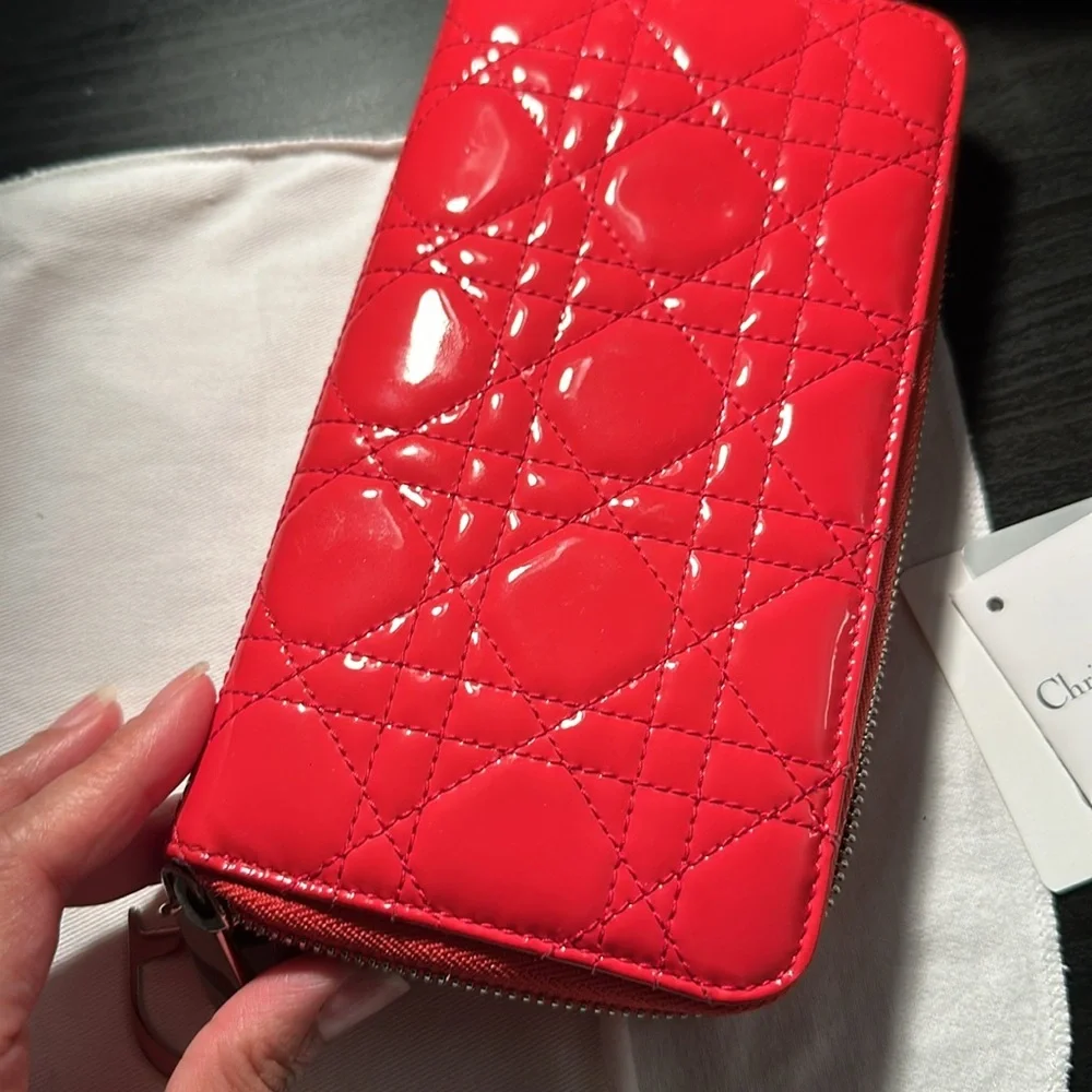 Christian Dior patent long wallet with charm